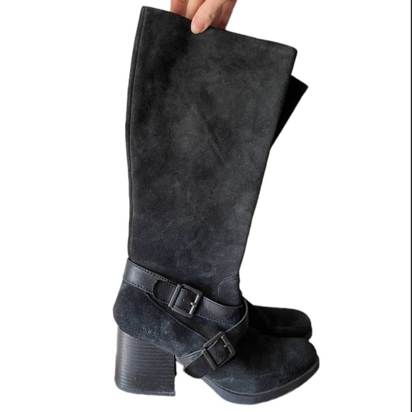 BØC Born Women’s Tall Suede Black Boots with Buckles W8.5 - Picture 1 of 8